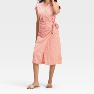 New Universal thread Women's Short Sleeve Wrap Waist Midi Shirtdress